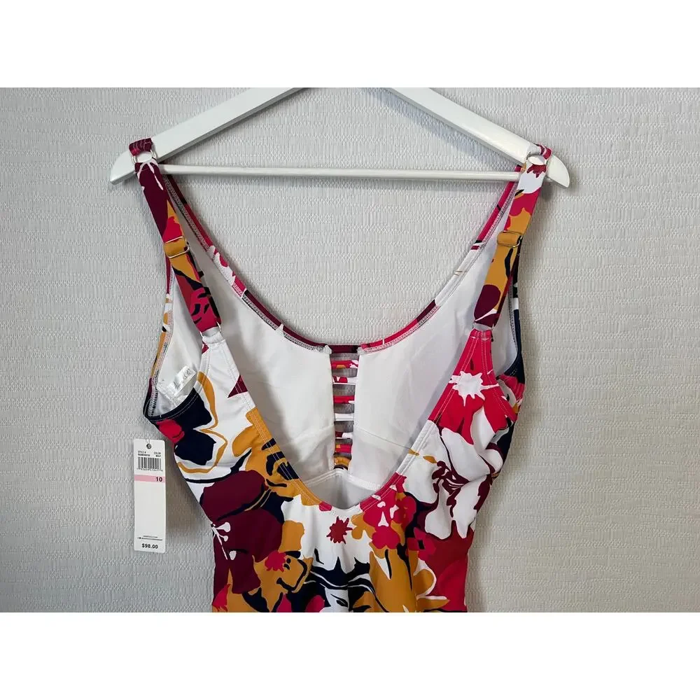 Anne Cole Swimsuit Size 10 Tropical Floral Print Front Cutout One Piece NWT - Picture 5 of 10